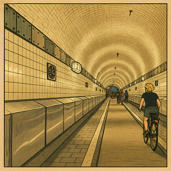 Alter Elbtunnel Hamburg, Radfahrerin in der Tunnelröhre